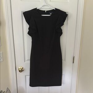 Tommy Hilfiger Black Ruffled Textured Midi Dress